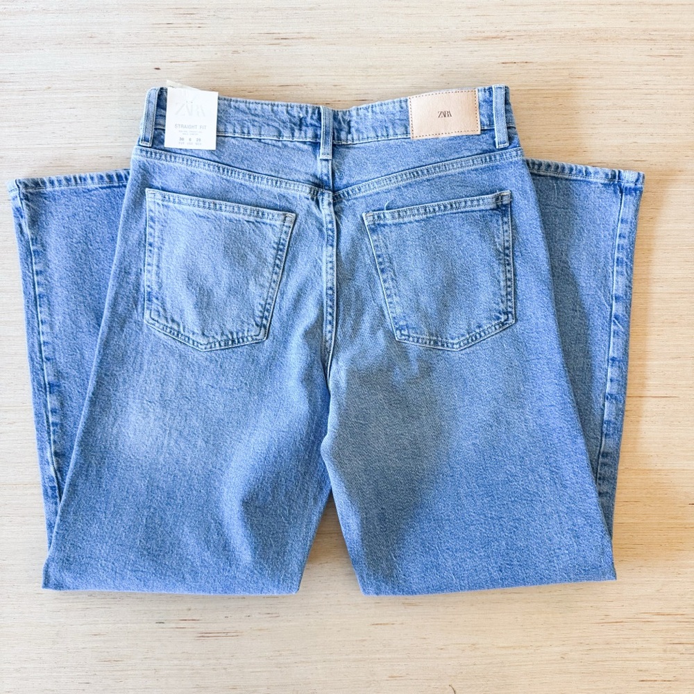 Zara High Rise Straight Leg Classic Blue Denim Jeans Size 6 - Picture 5 of 10